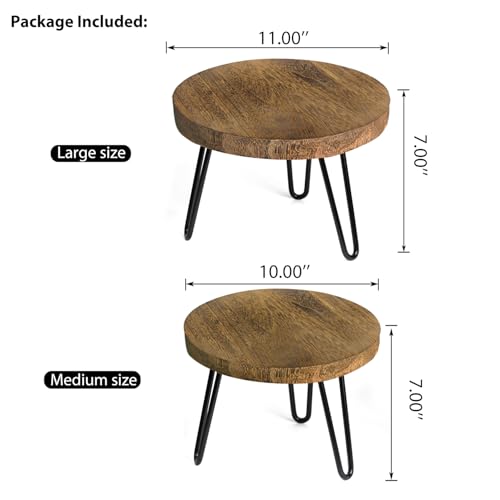 OBTAIN Plant Stand Indoor Outdoor, Wooden plant Stool, Mid Century Plant Stand for Indoor Plants, Wood Modern Plant Holder Rattan Flower, Low Short Boho Rustic Planter Stand Fit 5-15 Inch Pot(M, L) - color: Dark Brown, size: Medium & Large (2-Pack)
