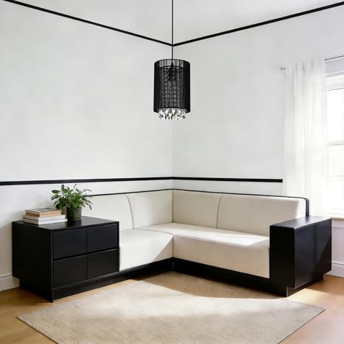 LaLuLa Mini Crystals Plug in Pendant Light,1-Light Hanging Lamps for Living Room Plug in,Bedrooms,Girls Room,Vanity,Playhouse,Closet - color: Black, size: 7"