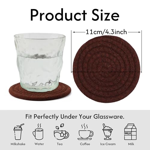 Coasters Set of 4 for Drinks, Cotton Woven 4 Colors Absorbent Boho Coasters for Home Decor Cups - Hot or Cold Drink Thickened (Mocha Mousse Color) - color: Mocha Mousse Color