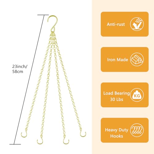 garini 3 Pack, 23 Inch Hanging Baskets Chain, Gold Hanging Chains with Hooks Flower Pot Chain Replacement Plant Hangers for Planters, Bird Feeders and Lanterns - color: Gold, size: 3P