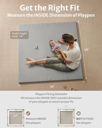 Blissful Diary Vegan Leather Baby Play Mat, 50x50 Thicken Foam Cushioned & Waterproof Playpen Mat for Infants and Toddlers, Stylish and Just Wipe-Clean Playmat for Baby Play on Floor, Light Gray - color: Light Gray, size: 50" X 50"