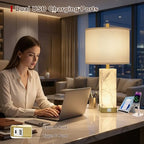Scenekoy 23" Alabaster Table Lamps Set of 2 for Living Room Bedroom, Bedside Lamps with USB A+C Ports, Modern Table Lamp with Linen Shade for Living Room Bedroom Nightstand (Bulbs Included) - color: White-2