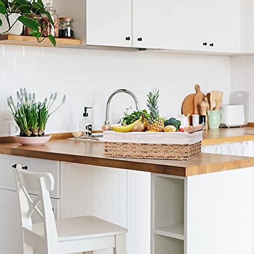 Round Paper Rope Storage Basket, Wicker Baskets for Organizing with Handle, Decorative Bins for Countertop, Toilet Paper Basket for Toilet Tank Top, Small Baskets Set (Set of 2,Beige) - color: Beige