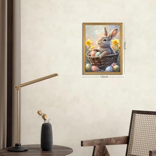 Easter Bunny Wall Art, Cute Rabbit Canvas Wall Decor Painting, Easter Eggs Poster Print Picture, Spring Farmhouse Animal Oil Painting for Living Room Bedroom Kitchen Holiday Home Decor 12x16 Inch Wood Framed - color: Easter Bunny C, size: 16"L x 12"W