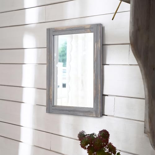 AAZZKANG Wood Framed Mirror Rectangular Rustic Wall Mirrors Decorative Small for Farmhouse Bathroom Living Room Bedroom Grey - color: Rustic Grey, size: 16"L x 12"W