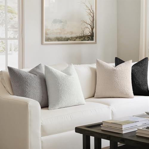 MIULEE Pack of 4 Decorative Textured Boucle Throw Pillow Covers 18x18 Inch Black White Accent Solid Pillow Cases Soft Couch Cushion Covers Modern Farmhouse Boho Chair Sofa Bed Livingroom Home Decor - color: Black White, size: 18" x 18" (Pack of 4)