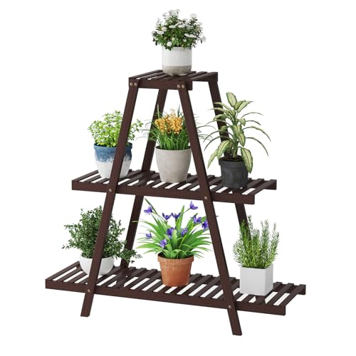 STDDRE Plant Stand For Indoor Outdoor Tiered Plant Shelf 3 Tier 8 Potted Bamboo Flower Holder Ladder Rack For Multiple Triangle Table Plant Pot Stand (Brown) - color: Brown