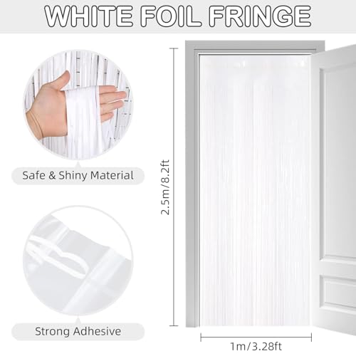 30 Pack White Foil Fringe Curtain Backdrop, 3.3x8.2 Feet Metallic Tinsel Streamer Curtains Photo Booth Props for Wedding/Anniversary/Bridal Shower/Christmas/New Year/Valentine's Day Party Decorations - color: White