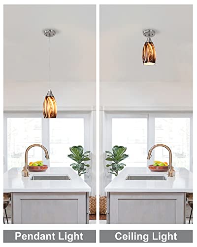 karyfine Mini Pendant Lights Kitchen Island,Blown Art Glass Pendant Light Fixtures with Brush Nickel Finish Coffee Brown Hanging Lamp Shade for Kitchen Over Sink,Hallway,Bathroom Dining Room - color: Coffee Brown-1Pack