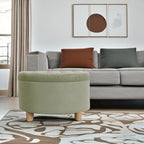 HomePop 28" Button Tufted Velvet Round Storage Ottoman - Light Sage Green Velvet - color: Light Sage Green Velvet