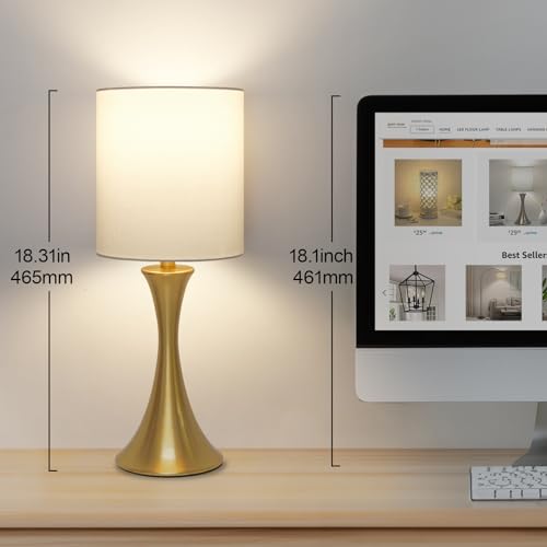 Gold Bedside Lamp Touch Control Table Lamp for Bedroom, 3-Way Dimmable Nightstand Lamp with White Shade, Modern Table Lamp for Living Room, Minimalist Desk Lamp for Dorm, Home, Office, Bulb Included - color: Gold Base with White Shade