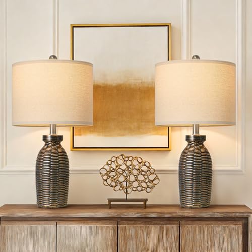 22.75" Table Lamps for Living Room Small Lamps for Bedroom Bedside Lamps Set of 2 Boho Lamps for Night Stands Nightstand Lamp Farmhouse Vintage Rustic Modern Side End Table Lamp Light Home Deco Gifts - color: Black & Gold