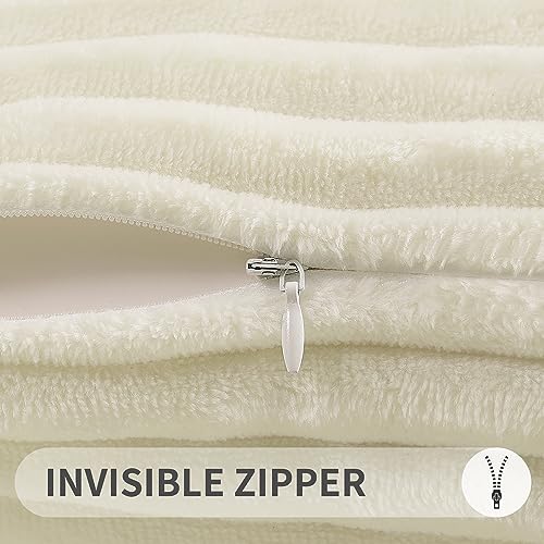 Simmore Decorative Throw Pillow Covers 16x16 Set of 2, Soft Natural Plush Flannel Double-Sided Fluffy Couch Pillow Covers for Sofa Living Room, Beige - color: Beige, size: 16" x 16" (Pack of 2)