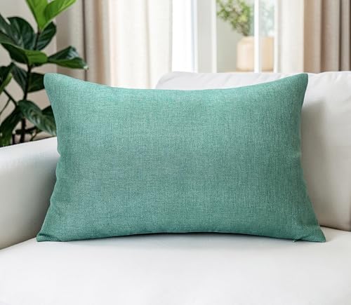 Aiking Home Imitation Burlap Lumbar Pillow Cover 12x18 Inch Vintage Faux Linen Rustic Natural Look, 1 Piece Elegance Farmhouse Style Accents Pillow Case for Indoor Use, Aqua - color: Aqua, size: 18" x 12" (Pack of 1)
