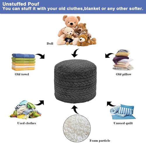 Poofieotto Unstuffed Ottoman Pouf Cover – Round Faux Fur Footstool Plush Floor Pouf (No Filler Included) Perfect for Living Room, Bedroom, or Office Lounge (Gray, 26x26x18 in) - color: Grey, size: 26"D x 26"W x 18"H