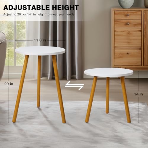 KINNARY Tall Plant Stand Indoor, Mid Century Wood White Flower Stand for Corner, Metal Plant Holder, Modern Home Decor Small Round Side End Table (11.8"x20") - color: White 11.8"x20"