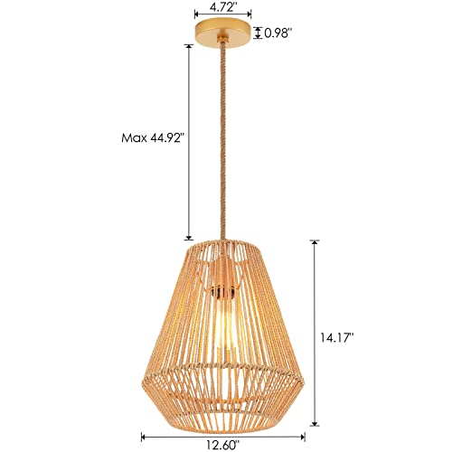 Woven Pendant Lights Hanging Lamp with 12" Hand Rattan Basket Shade Antique Brass Brush Paint Finish for Kitchen Island Farmhouse Dining Room Bar Bedroom Foyer Hallway - color: A- Brass