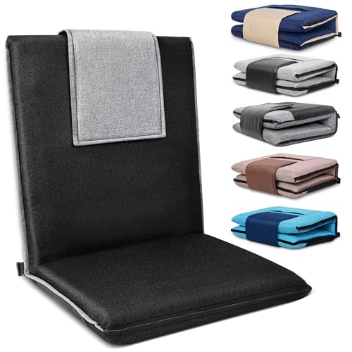 Floor Chair with Back Support 14-Position Adjustable Floor Chair Portable Ground Seating for Adults & Kids Foldable Meditation Seat with Japanese KOYO Bearings & Washable Linen Cover (Black) - color: Black & Grey, style: Regular