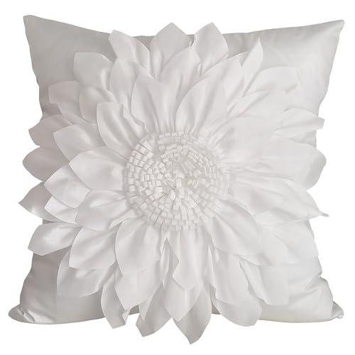 Bella's Giftshop 3D Sunflower Decorative Throw Pillow Covers for Bed Sofa Couch Car, Accent Floral Cushion Cover, Handmade Pillow Cases Living Room Decor, 17x17 Inch-Cream/White - color: Cream