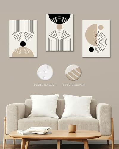 HesenDot Abstract Geometric Wall Art Set of 3, 40x60CM Minimalist Line Framed Canvas Prints, Boho Modern Beige Black Shapes Wall Decor for Living Room Bedroom Bathroom Office Home - color: Boho Line Wall Art-Framed, size: 24"L x 16"W