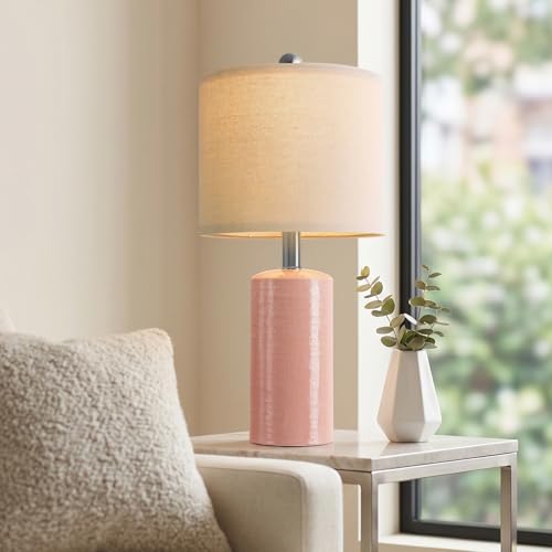 G-SAFAVA 20.5" Small Table Lamps for Living Room Lamp Set of 2 Ceramic Lamps for Bedroom Bedside Lamps Modern Boho Lamps for Night Stands Farmhouse Nightstand Lamp Side End Table Lamp, Pink - color: Pink