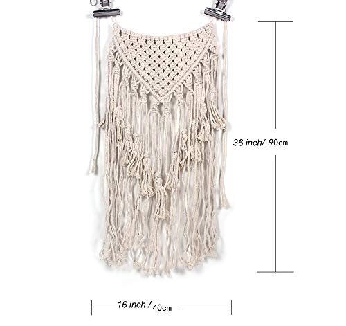 Macrame Wall Hanging Woven Wall Art Beige Fringe Tassel Garland Banner Macrame Tapestry Boho Wall Decor for Apartment Dorm Living Room Bedroom Baby Nursery Art Party Wedding Backdrop Decoration
