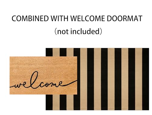3'x5' Outdoor Rug, Black and Tan Washable Striped Porch Rug Cotton Woven Farmhouse Front Door Mats for Porch/Entryway/Home Entrance Decor/Bedroom/Laundry Room/Patio/Front Door - color: Black Tan, size: 3' x 5' (Rectangular)