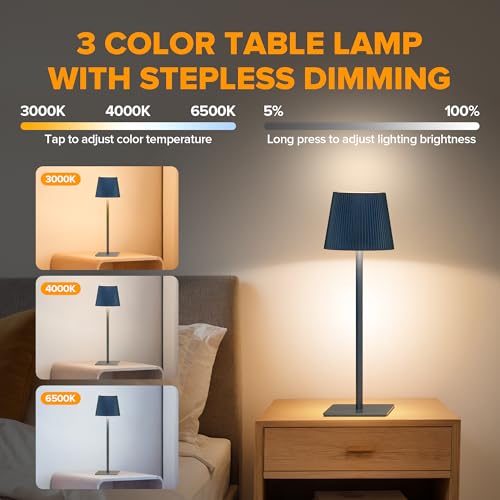 LUTEC 4 Pack Cordless Table Lamp,6000mAh Rechargeable Battery Operated Desk Lamp,Two Adjustable Heights,Waterproof, Touch Control & 3 Color Stepless Dimming for Restaurant/Bedroom/Bars/Outdoor (Blue) - color: Blue