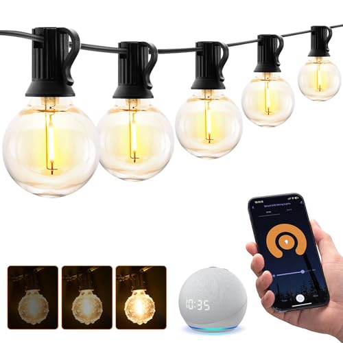 XMCOSY+ Smart Outdoor String Lights, 75Ft G40 Globe Patio Lights with 34 Dimmable LED Bulbs, WiFi & APP Control, Work with Alexa, Extendable Waterproof LED String Lights for Outside, Porch, Backyard - size: 75Ft(34 Sockets)+Smart Controller