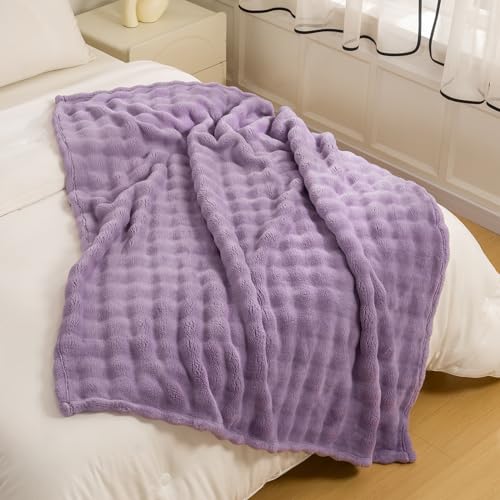 YUSOKI 3D Fleece Bubble Throw Blanket | 380GSM Ultra Soft Fluffy Plush | Non-Shedding Lightweight Cozy Blanket for Couch Sofa Bed | All Season (Lilac Purple,50 * 60inches) - color: Lilac Purple, size: Throw(50" x60")