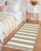 Khaki Stripes Kitchen Runner Rug 2'x4', Washable Woven Cotton Area Rug with Tassels Bathroom Hallway Rug, Farmhouse Brown Simple Vertical Striped Entryway Bedroom Rug Non Slip Throw Rug Carpet - color: Khaki, size: 2 x 4 ft