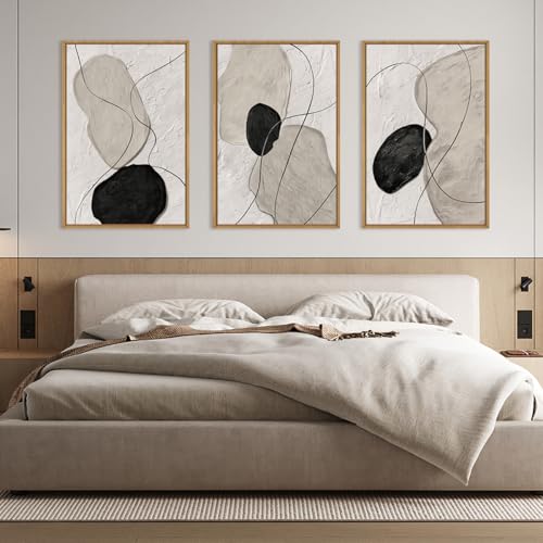 ANHUIB Neutral Abstract Wall Art Canvas,Mordern Geometric Wall Decor Framed,Contemporary Minimalist Artwork, Black Beige Canvas Prints, 3 Piece 16 * 24IN Painting for Living Room Bedroom Office - color: Grey Abstract, size: 24"L x 16"W
