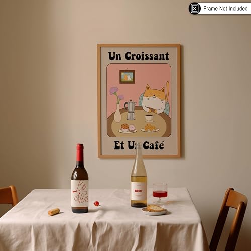 Poster Master Coffee and Croissant Poster - Retro Cat Print - French Cafe Art - Preppy & Trendy Design - Pastry Design - Coffee Artwork - Aesthetic Kitchen or Restaurant Decor - 8x10 UNFRAMED - color: Style-12, size: 8"L x 10"W