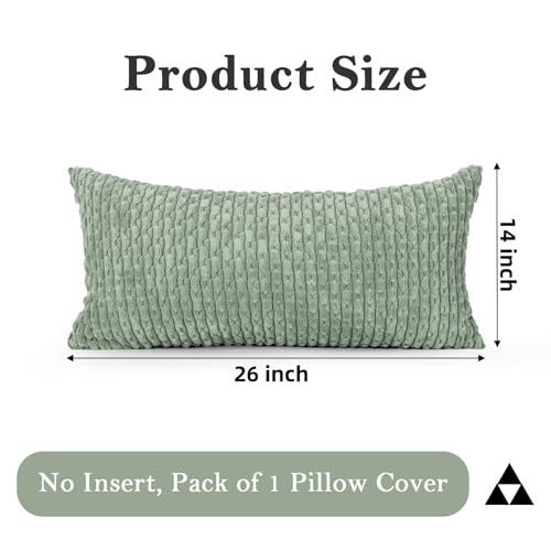 JoraLion 14x26 Boho Decorative Lumbar Throw Pillow Cover, Seafoam Green Cozy Soft Striped Corduroy Long Rectangle Cushion Case Accent Home Decor for Sofa Bed Room Livingroom, ONLY Cover - color: Seafoam Green, size: 26" x 14" (Pack of 1)