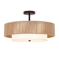 Bohemian Wicker Flush Mount Ceiling Light, 19.7" Double Drum Jute Rope Farmhouse Hanging Pendant Light Fixture, Hand-Woven Semi-Flush Mount Design for Bedroom, Living Room, Dining Room & Entryway - color: 19.7'' Hemp rope&Fabric Gold