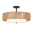 Bohemian Wicker Flush Mount Ceiling Light, 19.7" Double Drum Jute Rope Farmhouse Hanging Pendant Light Fixture, Hand-Woven Semi-Flush Mount Design for Bedroom, Living Room, Dining Room & Entryway - color: 19.7'' Hemp rope&Fabric Gold