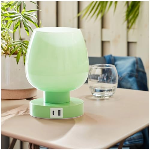 Touch Bedside Table Lamp with USB Charging - Modern Green Small Lamp for Bedroom Living Room Nightstand, Desk lamp with Glass Lamp Shade, Warm LED Bulb Included, 3 Way Dimmable, Simple Design - color: USB-green_1pack, size: USB