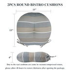 FUNHOME 15"x15"x4" Bistro Chair Cushion Set of 2, Water Repellent Round Outdoor Chair Cushions with Ties, Patio Tufted Chair Pads for Home Garden (Grey Stripe) - color: Grey Stripe