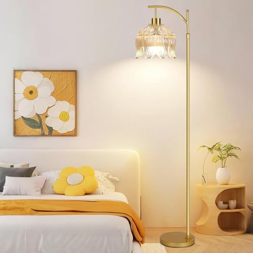 QIYIZM Flower Floor Lamp for Living Room,Bedroom,Gold Dimmable Standing Lamp with Remote,Glass Mid Century Modern Brass Tall Lamp Boho Floor Lamps Arc Stained Floor Light Lamp Bohemian - size: 32-Floor Lamp