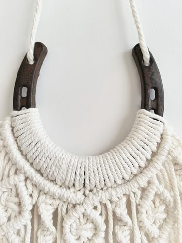 Moosira Equestrian Macrame Wall Hanging, Horseshoes Macrame Wall Hanging, Macrame Horseshoes, Equestrian Wall Art,Boho Western Decor, Boho Wall Decor Tapestry, Unique Horse Lover Gift for Cowgirl Room, Nursery, Farmhouse (Horseshoes-Wave) - color: Horsesh