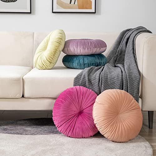 HLOVME Round Pillow Cushion for Couch Velvet Decorative Small Throw Pillow Solid Color for Living Room Bed Floor 15.7”, Lake Blue - color: Z01-lake Blue