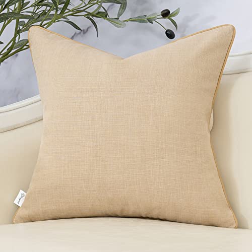 Yangest Patchwork Pillow Cover 18x18 Inch Luxury Cotton and Linen Cushion Cover Square Pillowcover for Couch Bedroom Living Room, Khaki - color: Khaki, size: 18" x 18" (Pack of 1)