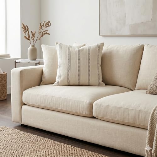 SanVia Cotton Throw Pillow Covers 20x20 – Handwoven Jacquard Texture, Fade-Resistant, No Pilling – Hidden Zipper, Decorative Cushion Cover for Sofa, Couch, Bed – Insert Not Included (Farmhouse, Grey) - color: Ivory Gray, size: 20" x 20"