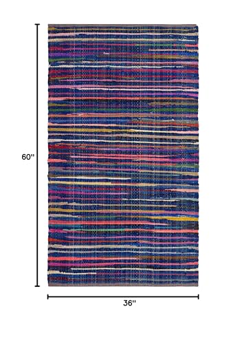 SAFAVIEH Rag Rug Collection Accent Rug - 3' x 5', Blue & Multi, Handmade Boho Stripe Cotton, Ideal for High Traffic Areas in Entryway, Living Room, Bedroom (RAR240B)