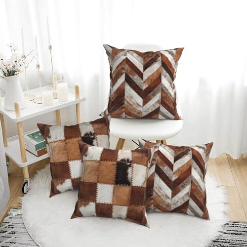 Cow Print Throw Pillow Covers 18 X 18 Inch Set of 4 Decorative Cushion Cover Home Decor for Sofa Chair Couch Bedroom Living Room - color: Cow Print