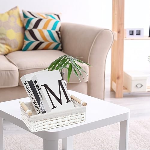 Storage Basket Wicker Baskets for Organizing with Handle Decorative Storage Bins for Countertop Toilet Paper Storage Basket for Toilet Tank Top Small Baskets Set (Set of 2,White) - color: white