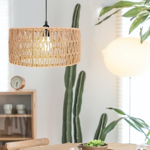 BESTOYARD Straw Rope Lampshade Woven Ceiling Light Cover 11.81X5.90In Rustic Pendant Lamp Shade Replacement for Indoor Home Bar Tea Room Decor