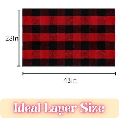 Ckorzen Red Green and White Plaid Rug, 28" x 43" Christmas Front Porch Outdoor Rug, Handwoven Cotton Washable Rug for Layered Door Mats, Holiday Entryway and Home Décor - color: Red & Black, size: 2'4" x 3'7" (Rectangular)