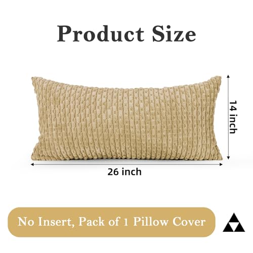 JoraLion 14x26 Boho Decorative Lumbar Throw Pillow Cover, Khaki Cozy Soft Striped Corduroy Long Rectangle Cushion Case Accent Home Decor for Sofa Bed Room Livingroom, ONLY Cover - color: Khaki, size: 26" x 14" (Pack of 1)