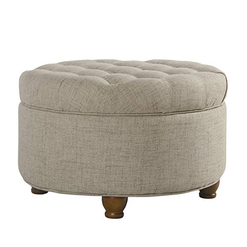 Homepop Home Decor Button Tufted Woven Round Storage Ottoman Large - color: Light Tan